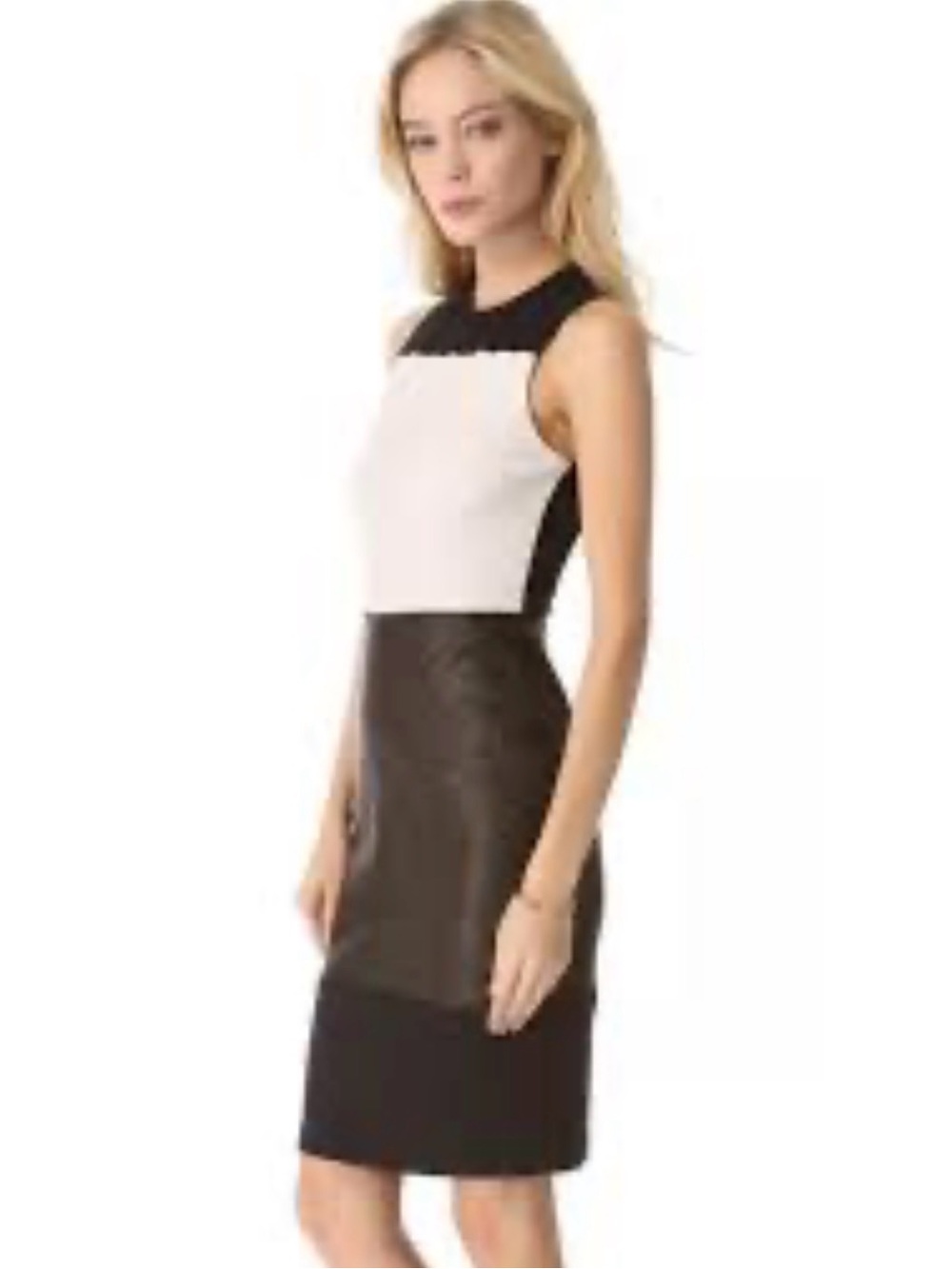 A.L.C. Black cream curli lambskin leather color block sleeveless sheath dress 4